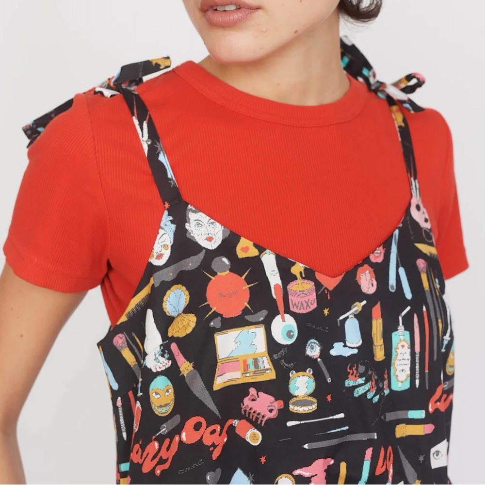 Lazy Oaf Black Multi Cosmetic Print Midi Dress NWOT - Picture 3 of 8
